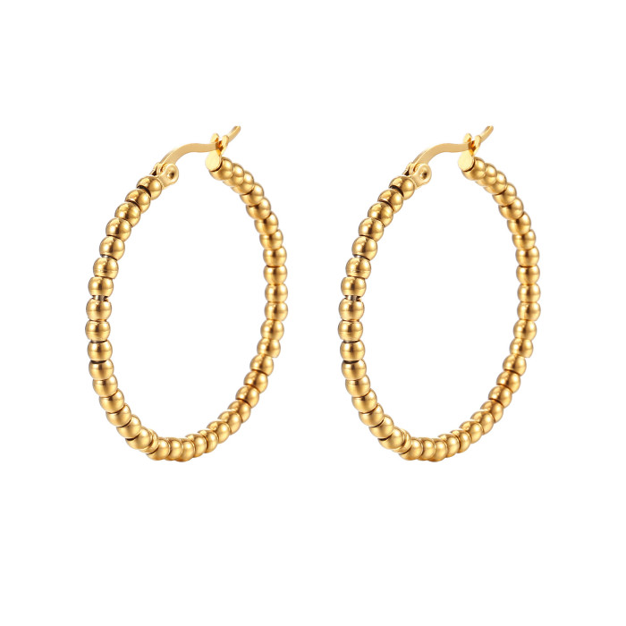 Hyperbole Stainless Steel Beaded Hoop Earrings Women Round Circle Ear Huggie Gold Color Accessorie Aretes Christmas