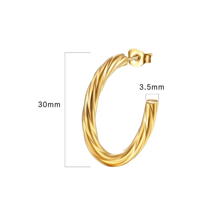 Stainless Steel CC Shape Croissant Chunky Hoop Earrings For Women 18K Gold Plated Twisted Circle Earrings Jewelry Gifts