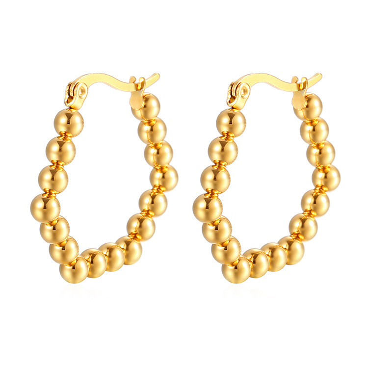 Vintage Beads Earrings For Women Gold Plated Stainless Steel Geometric Hoop Earrings Trending Luxury Christmas Jewelry Gift