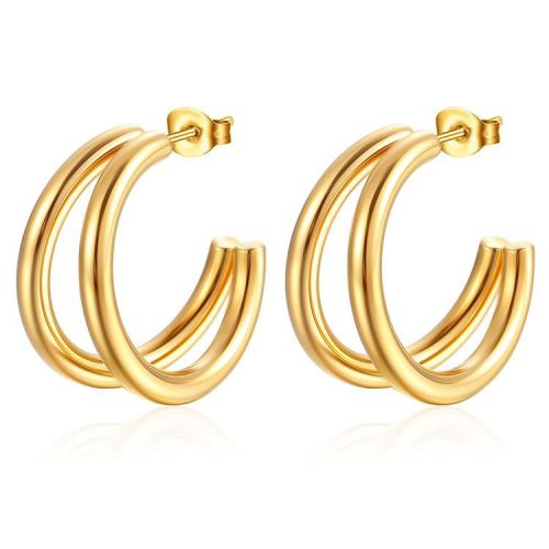 Simple Trendy Fashionable Multi-Layer C Women's Titanium Steel Hoop Earrings Women