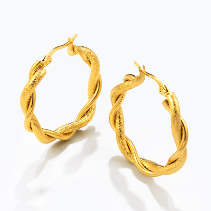 Simple Design Gold Color Twisted Cirlce Hoop Earrings for Women Personality Elegant Design Young Girls Round Party Jewelry