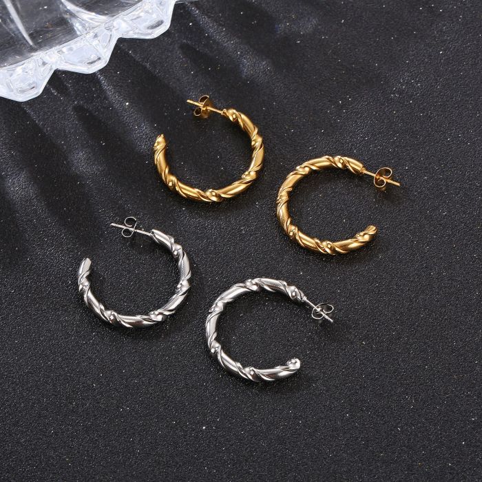Stainless Steel Big Circle Hoop Earrings for Women Creative Silver Plated Thread Twisted Ear Buckle Huggies Statement Jewelry