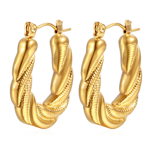 Wholesale Simple Stainless Steel  Gold Color Vintage Hoop Earrings for Women Jewelry