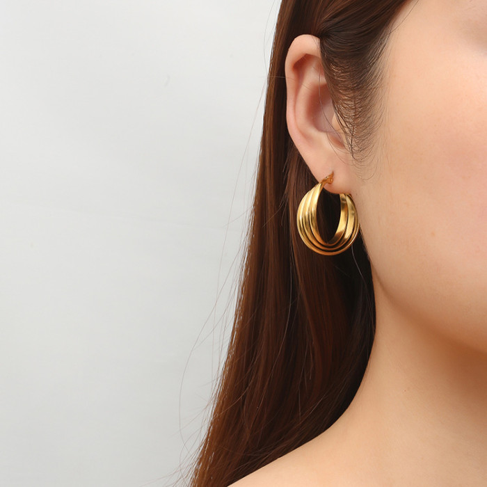Stainless Steel Triple Hoop Earrings for Women C Shape Multilayer Tube Earring