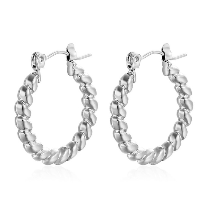 Cable Knit Mini Twist C- shaped Earrings Niche Design Sensibility Stainless Steel Hoop Earrings
