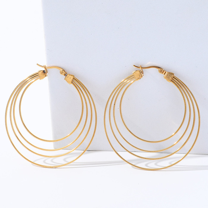 Charm Metal Layered Round Hollow Hoop Earring for Women Stainless Steel Gold Color 18K Plated Trendy Earrings Party Gift