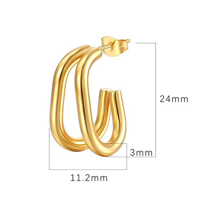 Stainless Steel Simple Ins Style Earrings Retro Women's Multi-layer Hollow Geometric Square Jewelry Souvenir Gift