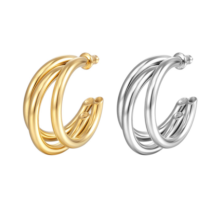 Minimalist C-type Multi-layer Hoop Earring for Women Gold Color Stainless Steel Geometric Earrings Trendy Party Jewelry Gift