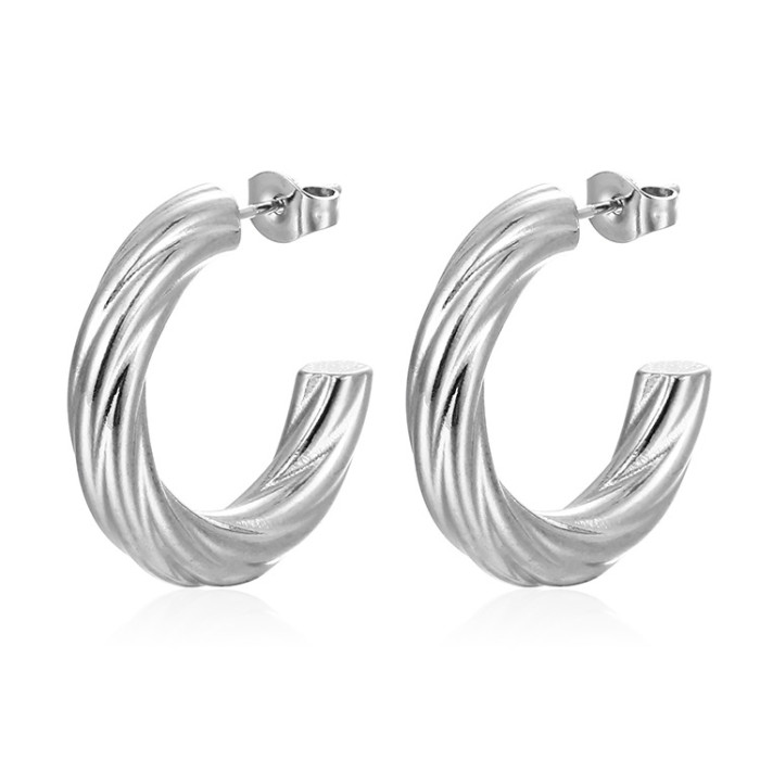 Twisted Pattern Chunky Hoop Earrings Bohemian Elegant Style Iron Jewelry Holiday Stainless Steel Woman Souvenir