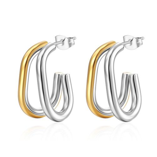 Stainless Steel Simple Ins Style Earrings Retro Women's Multi-layer Hollow Geometric Square Jewelry Souvenir Gift