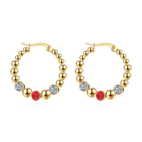 Exaggerated Zircon Stone Chunky C Shape Stainless Steel Hoop Earrings for Women Glossy Thick Circle Polished Ear Jewelry