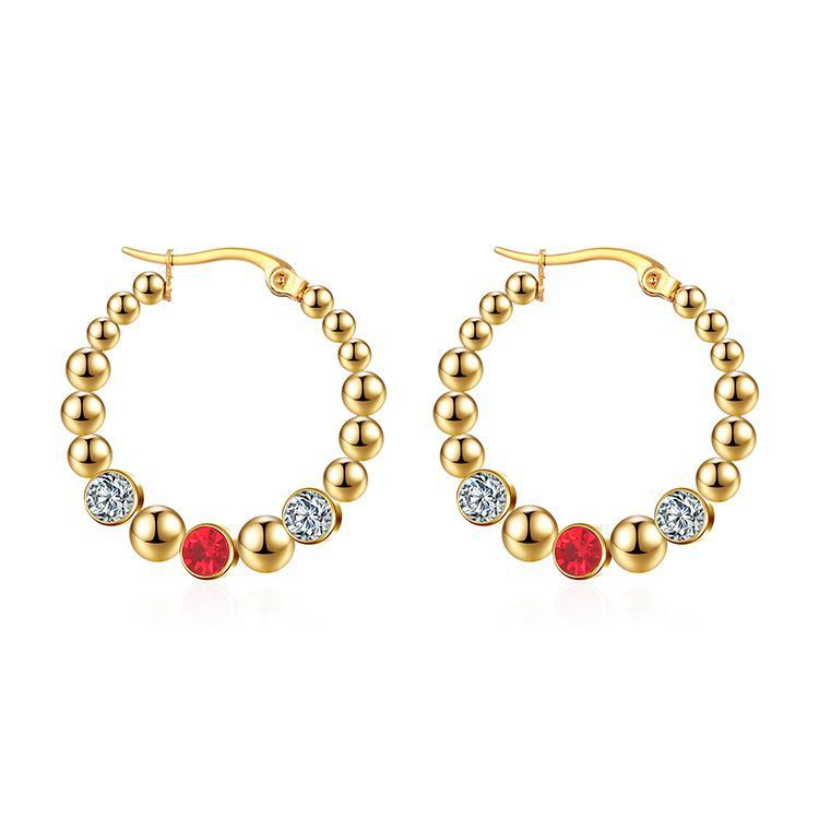 Exaggerated Zircon Stone Chunky C Shape Stainless Steel Hoop Earrings for Women Glossy Thick Circle Polished Ear Jewelry