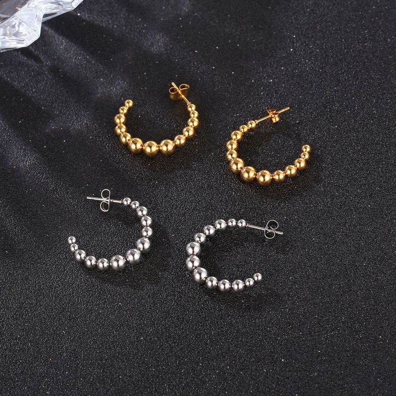 Fashion Gold Plated Stainless Steel Beads Stud Earrings Round Geometry For Women Luxury Party Jewelry