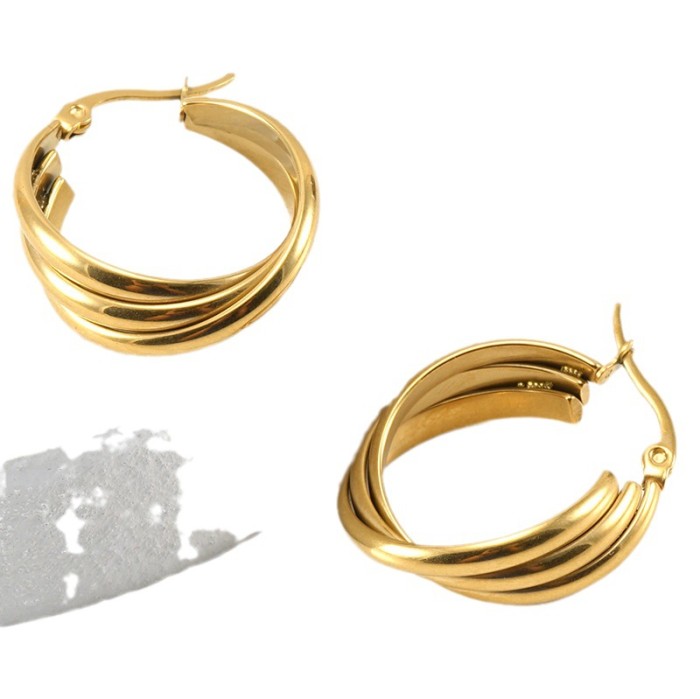 Waterproof  arnish Free Minimalist Fashionable Versatile Multi-layer Geometric Circle Hoop Earring Stainless Steel Jewelry