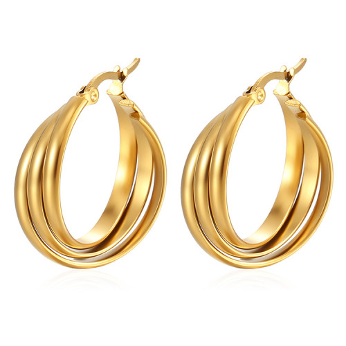 Stainless Steel Triple Hoop Earrings for Women C Shape Multilayer Tube Earring