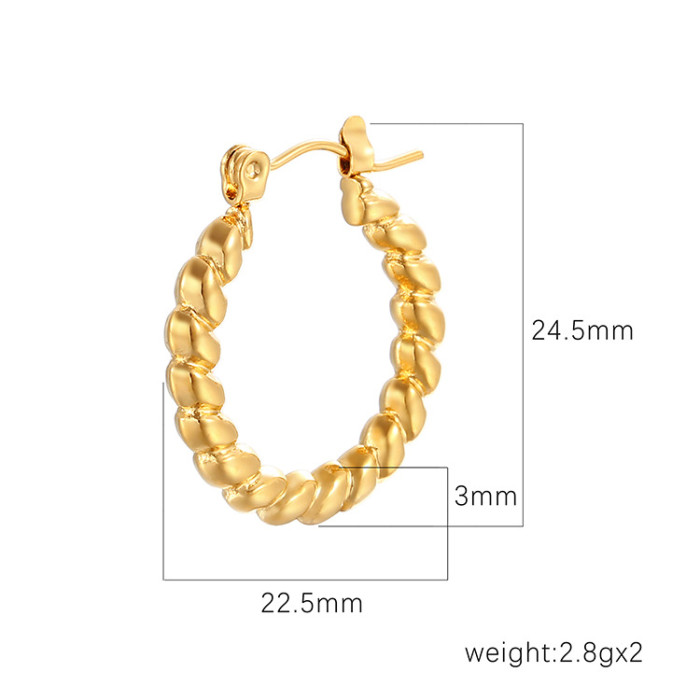 Cable Knit Mini Twist C- shaped Earrings Niche Design Sensibility Stainless Steel Hoop Earrings