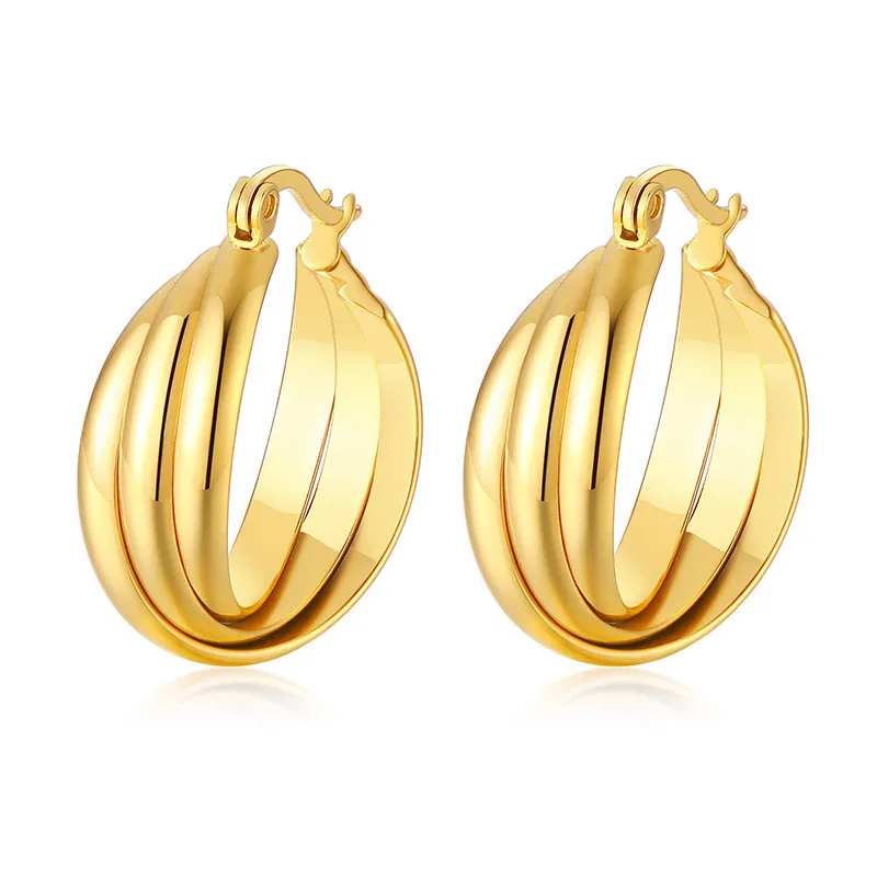 Waterproof  arnish Free Minimalist Fashionable Versatile Multi-layer Geometric Circle Hoop Earring Stainless Steel Jewelry