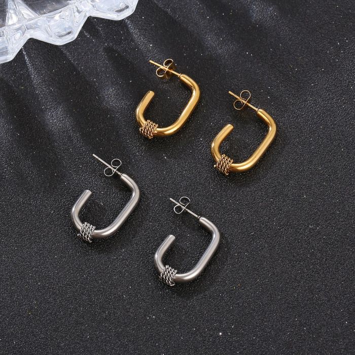 Stainless Steel Punk Round Chunky Hoop Earrings for Women Hammered Metal Circle Earring C Shape Thick Tube Jewelry