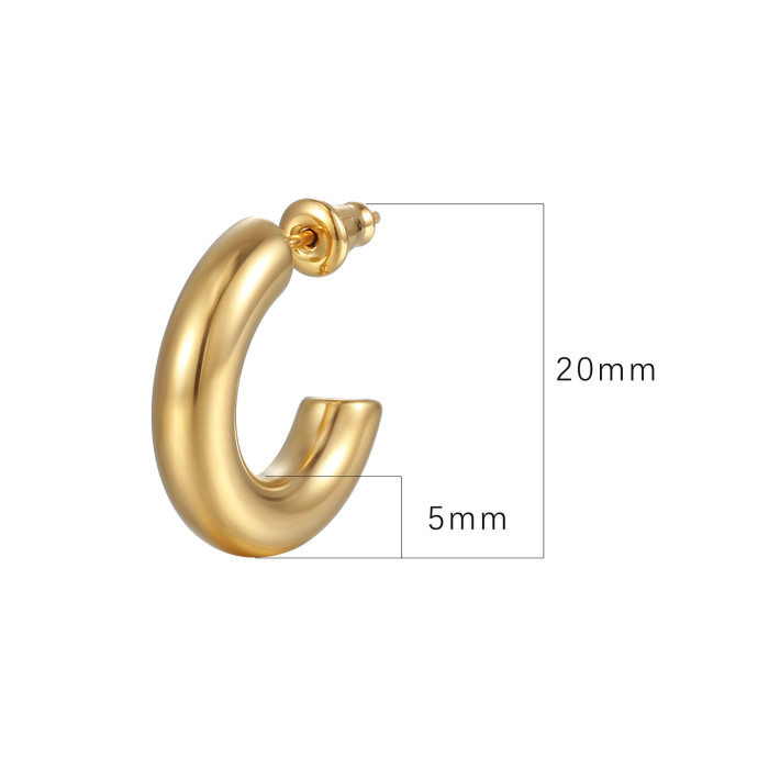 Hollow C-shaped Hoop Earring Simple 316L Stainless Steel Jewelry Waterproof 18K Gold Plated Silver Color Women's Earrings
