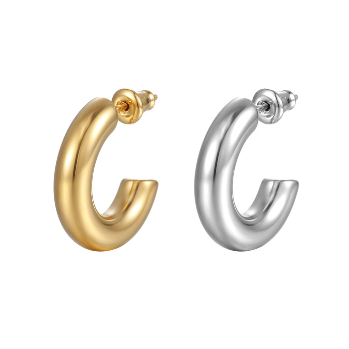 Hollow C-shaped Hoop Earring Simple 316L Stainless Steel Jewelry Waterproof 18K Gold Plated Silver Color Women's Earrings