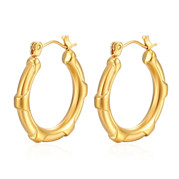 Vintage Irregular Round Hoop Earrings for Women Men Retro Gold Plated Stainless Steel Metal Korean Jewelry