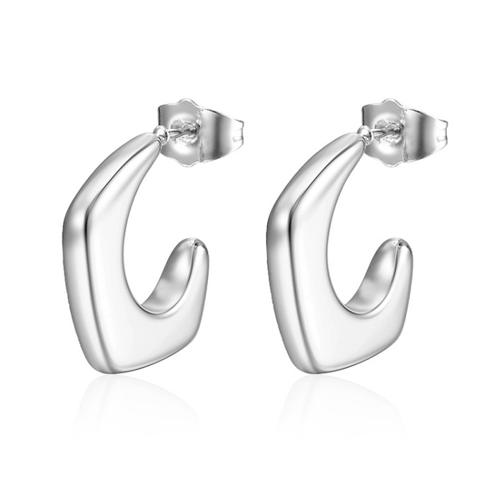 Exaggerated Chunky C Shape Stainless Steel Hoop Earrings for Women Glossy Thick Circle Polished Ear Jewelry