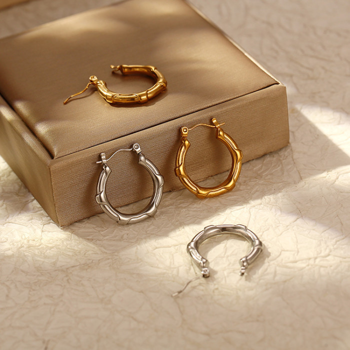 Vintage Irregular Round Hoop Earrings for Women Men Retro Gold Plated Stainless Steel Metal Korean Jewelry