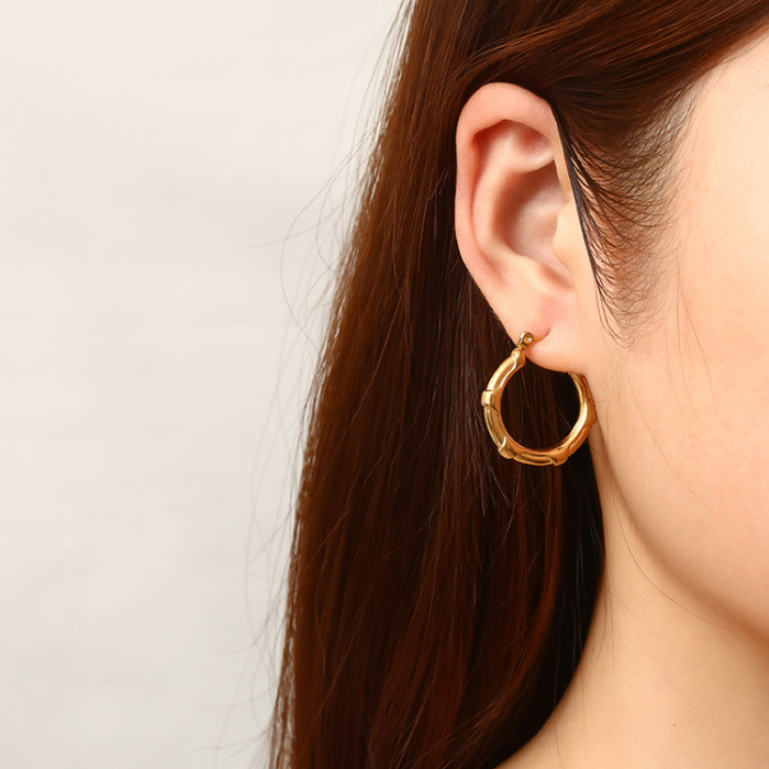 Vintage Irregular Round Hoop Earrings for Women Men Retro Gold Plated Stainless Steel Metal Korean Jewelry