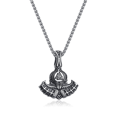 Nordic Style Viking Aoding Tomahawk Titanium Steel Pendant Triangle Rune Stainless Steel Necklace for Men