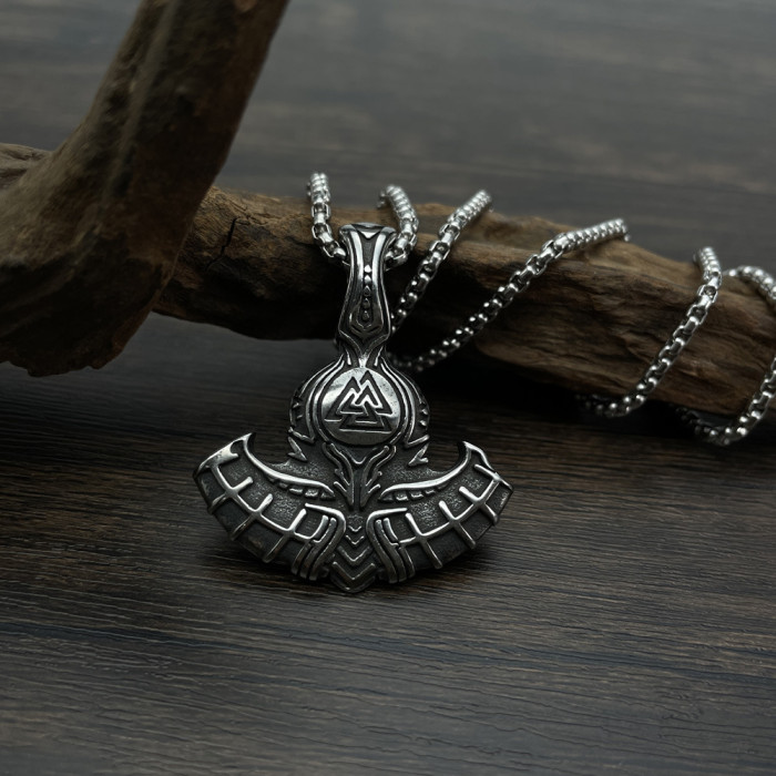 Nordic Style Viking Aoding Tomahawk Titanium Steel Pendant Triangle Rune Stainless Steel Necklace for Men