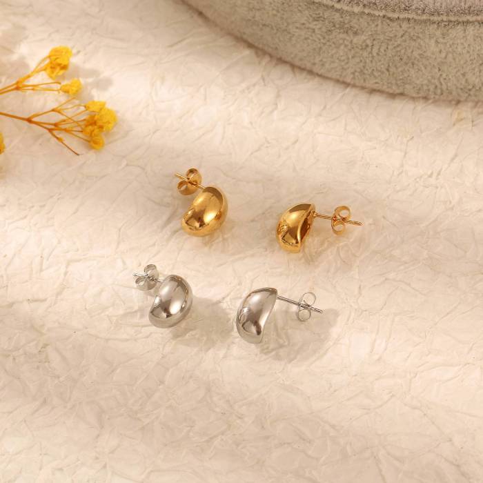 Stainless Steel Bean Stud Earrings  cute earrings