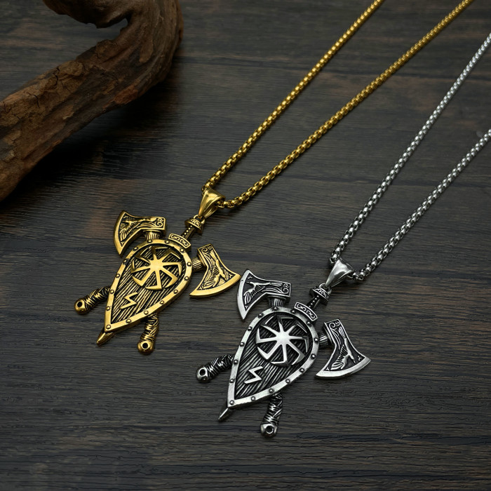 Retro Double Axe Lightning Titanium Steel Pendant Personality Fashion Stainless Steel Necklace