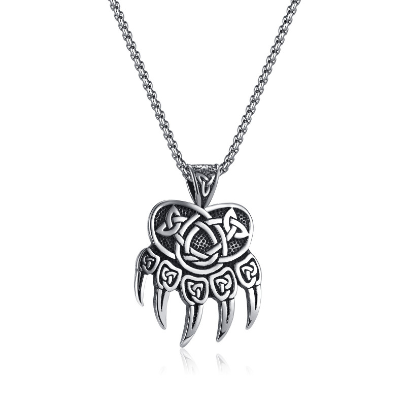Ancient Stainless Steel Celtic Knot Bear Claw Pendant Titanium Steel Necklace