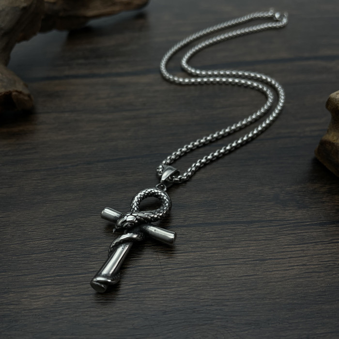 Mamba Snake Cross Pendant Personalized Hip Hop Stainless Steel Necklace