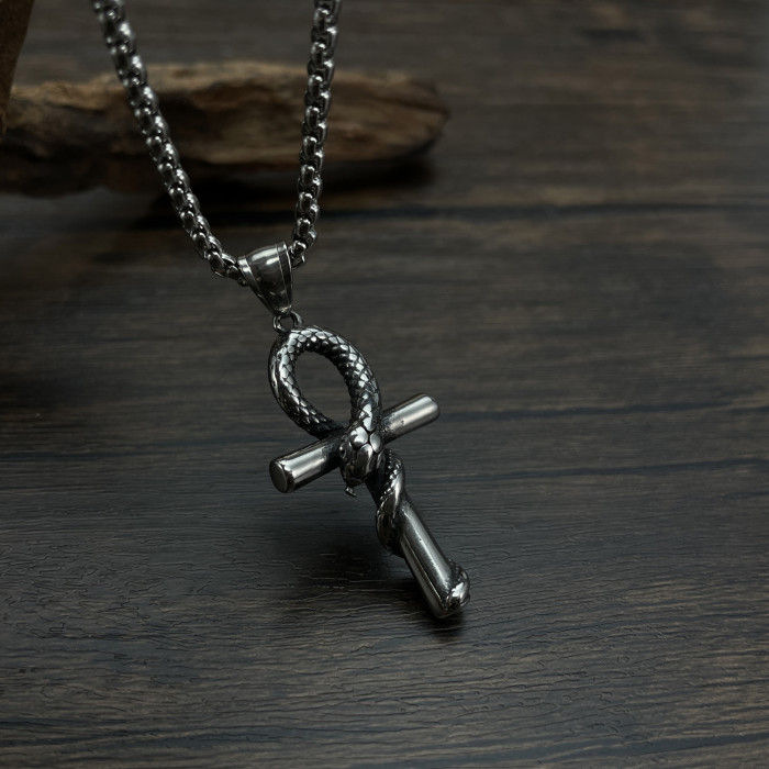 Mamba Snake Cross Pendant Personalized Hip Hop Stainless Steel Necklace