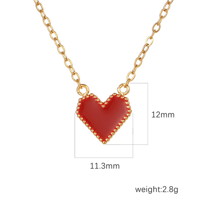 Love Stainless Steel Paint Plated 18K Gold Vintage Peach Heart Red Necklace for Women