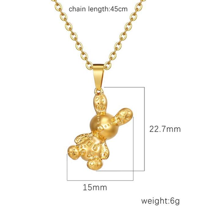 Cute Stainless Steel Three-Dimensional Bunny Pendant Necklace Simple 18K Necklace Women's Gift