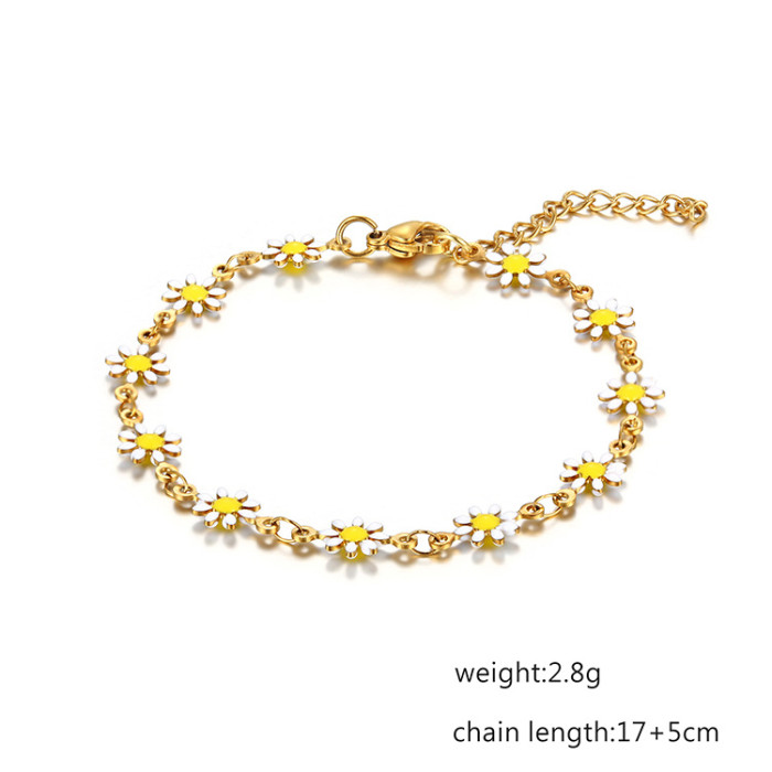 Titanium Steel Jewelry Bracelet 18K Gold White Color Daisy Bracelet for Women