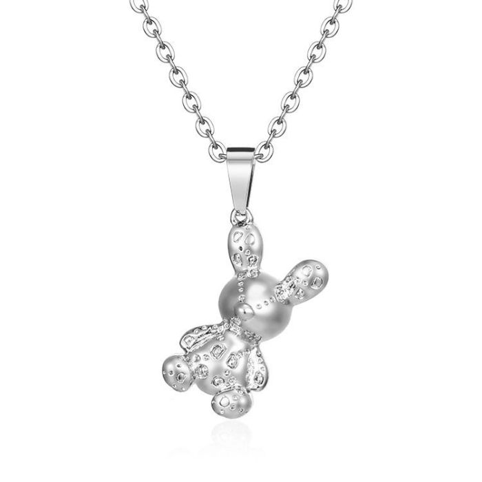 Cute Stainless Steel Three-Dimensional Bunny Pendant Necklace Simple 18K Necklace Women's Gift
