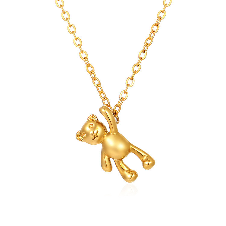 Stainless Steel Bear Pendant Necklace Trendy Simple 18K Women's All-Match Cute Three-Dimensional Necklace