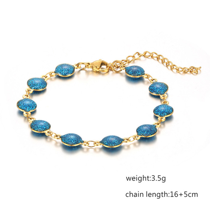 Bohemian Fashion Stainless Steel Blue Pink Bracelet High Grade Women's 18K Plated Jewelry