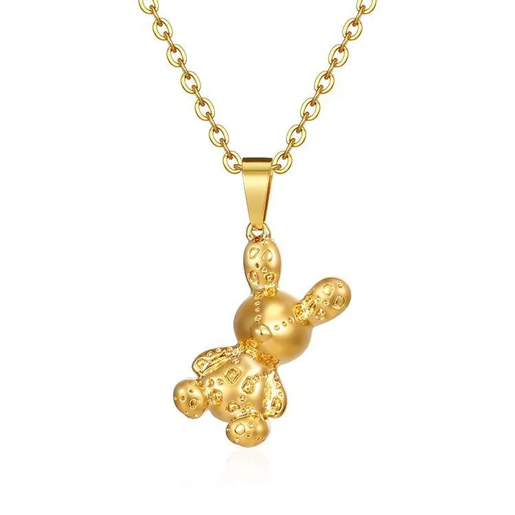 Cute Stainless Steel Three-Dimensional Bunny Pendant Necklace Simple 18K Necklace Women's Gift