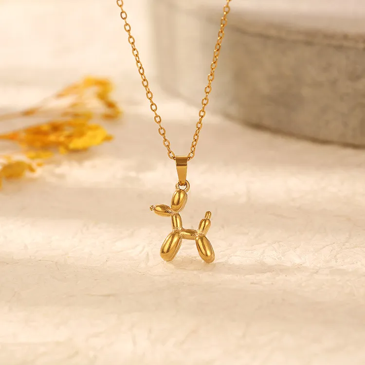 Stainless Steel Women's Ins Cute Personalized Puppy Three-Dimensional Necklace