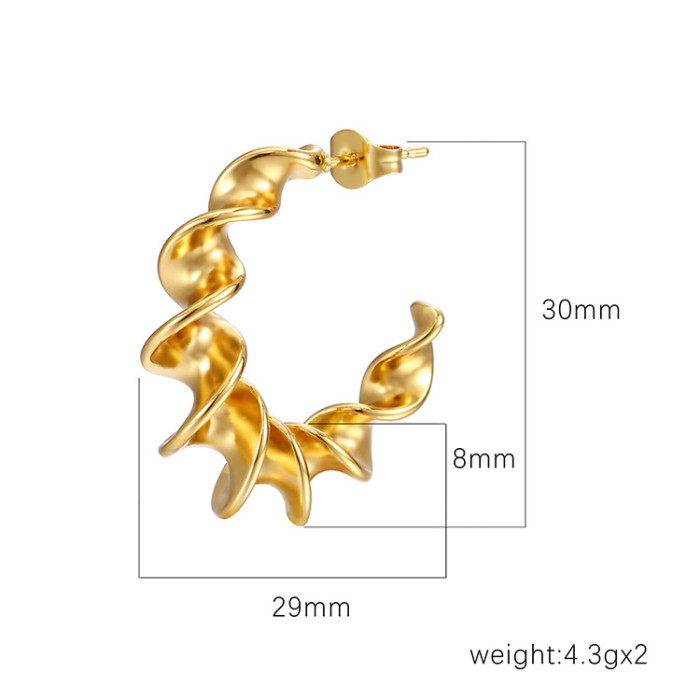High-Grade Stainless Steel Thread Irregular Women's Trend Plated 18K Simple Hoop Earrings