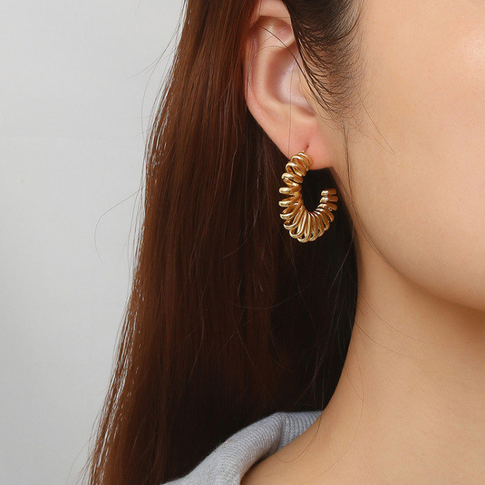 Stainless Steel Spring Trendy Exaggerated Simple Retro Women's Hoop Earrings