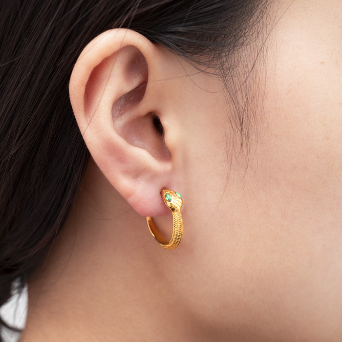 Retro Women's Personalized Snake Earrings Trend 18K Plated Creative Stainless Steel Hoop Earrings
