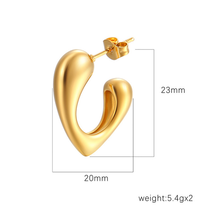 Ins18k Gold Stainless Steel Hollow Heart-Shaped Non-Fading Niche All-Match Hoop Earrings