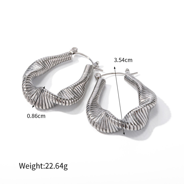 Ins Exaggerated Personality 18K Plated Stainless Steel Pleated Rib Twisted Earrings Non-Fading Women's