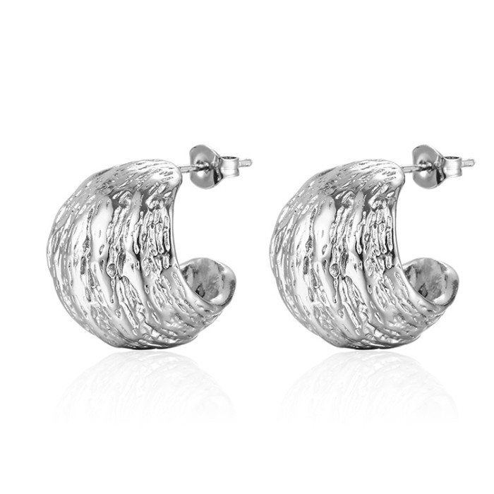 Ins Advanced Walnut Light Luxury Plated 18K Semicircle Hollow Stainless Steel Women's Earrings Gift Pendientes