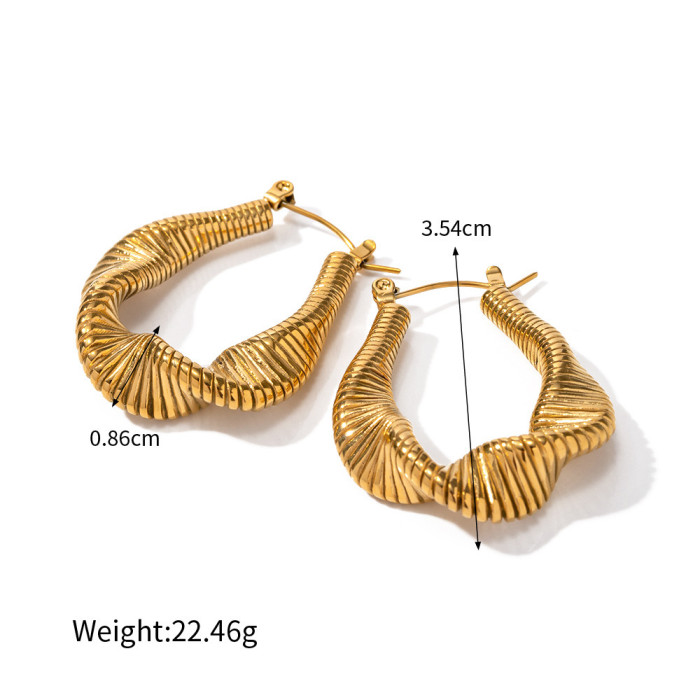 Ins Exaggerated Personality 18K Plated Stainless Steel Pleated Rib Twisted Earrings Non-Fading Women's